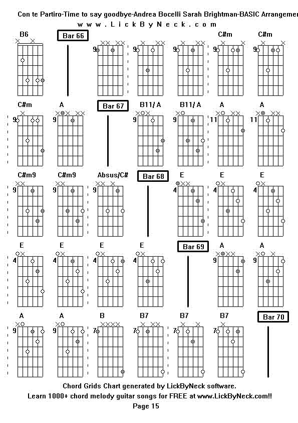 Chord Grids Chart of chord melody fingerstyle guitar song-Con te Partiro-Time to say goodbye-Andrea Bocelli Sarah Brightman-BASIC Arrangement,generated by LickByNeck software.